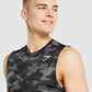 GYMSHARK ARRIVAL SLEEVELESS BLACK PRINTED SPORTINĖ PALAIDINĖ