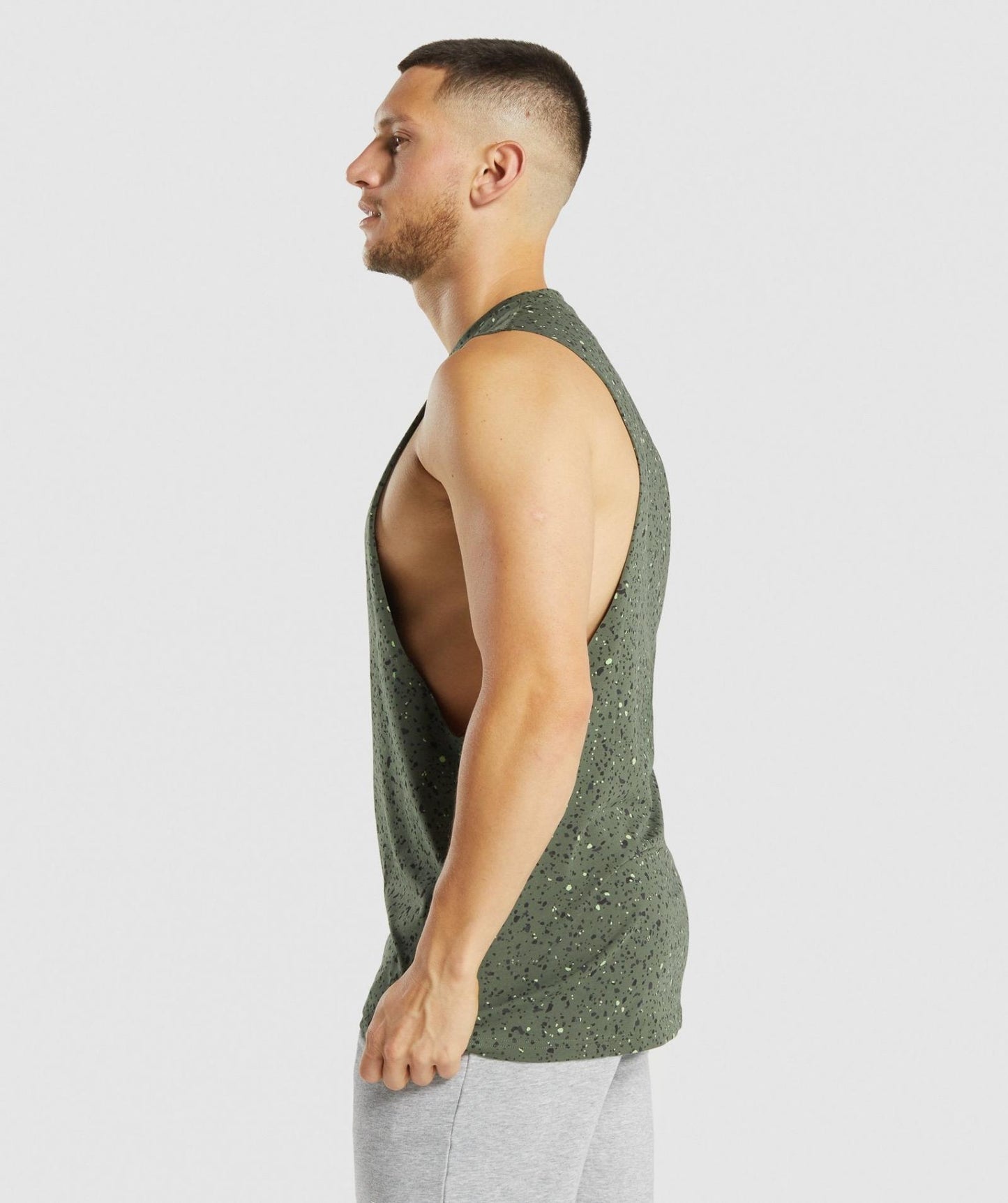 GYMSHARK MICRO PRINT DROP ARM TANK DARK GREEN PRINT SPORTINĖ PALAIDINĖ