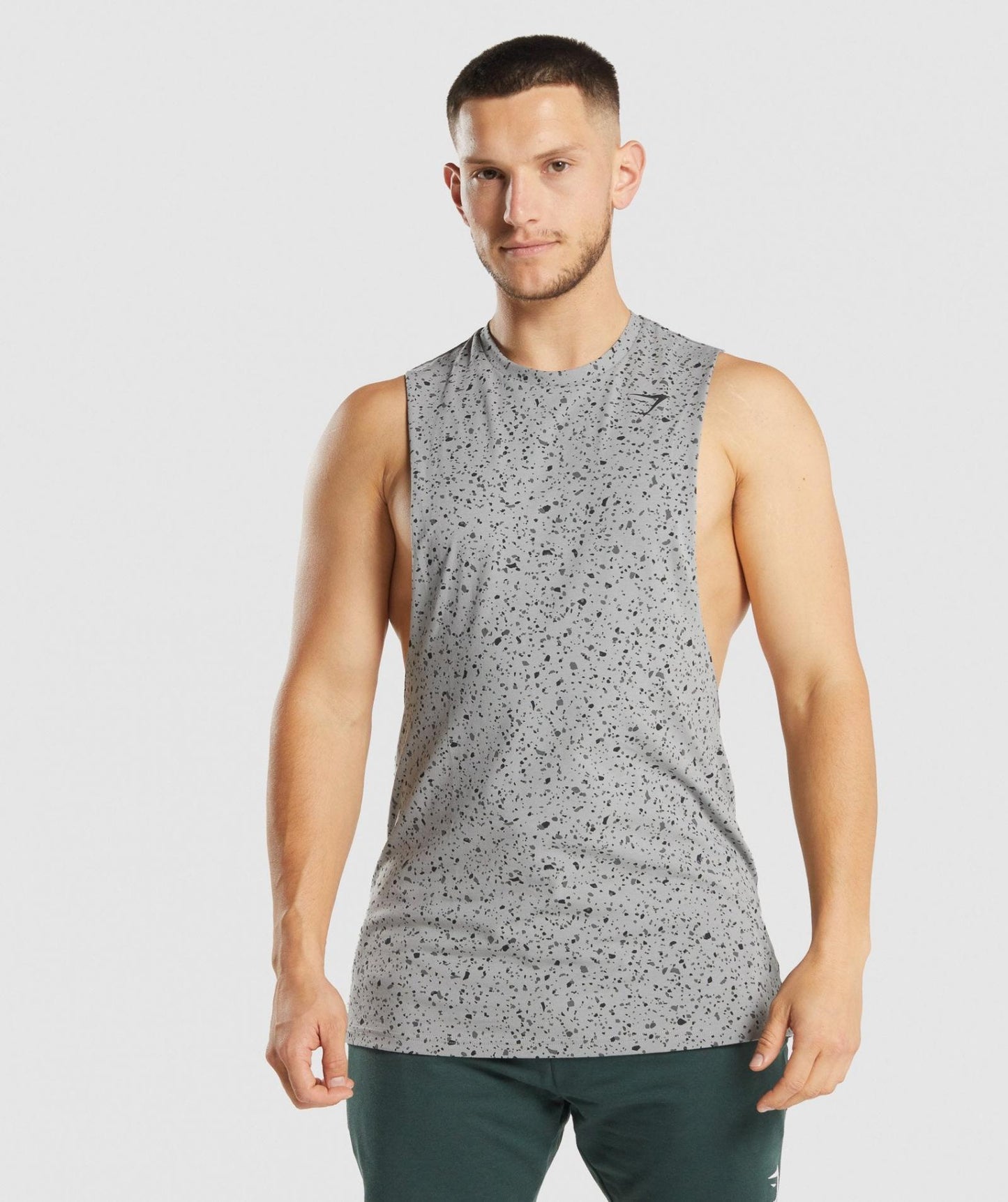 GYMSHARK MICRO PRINT DROP ARM TANK LIGHT GREY PRINT SPORTINĖ PALAIDINĖ