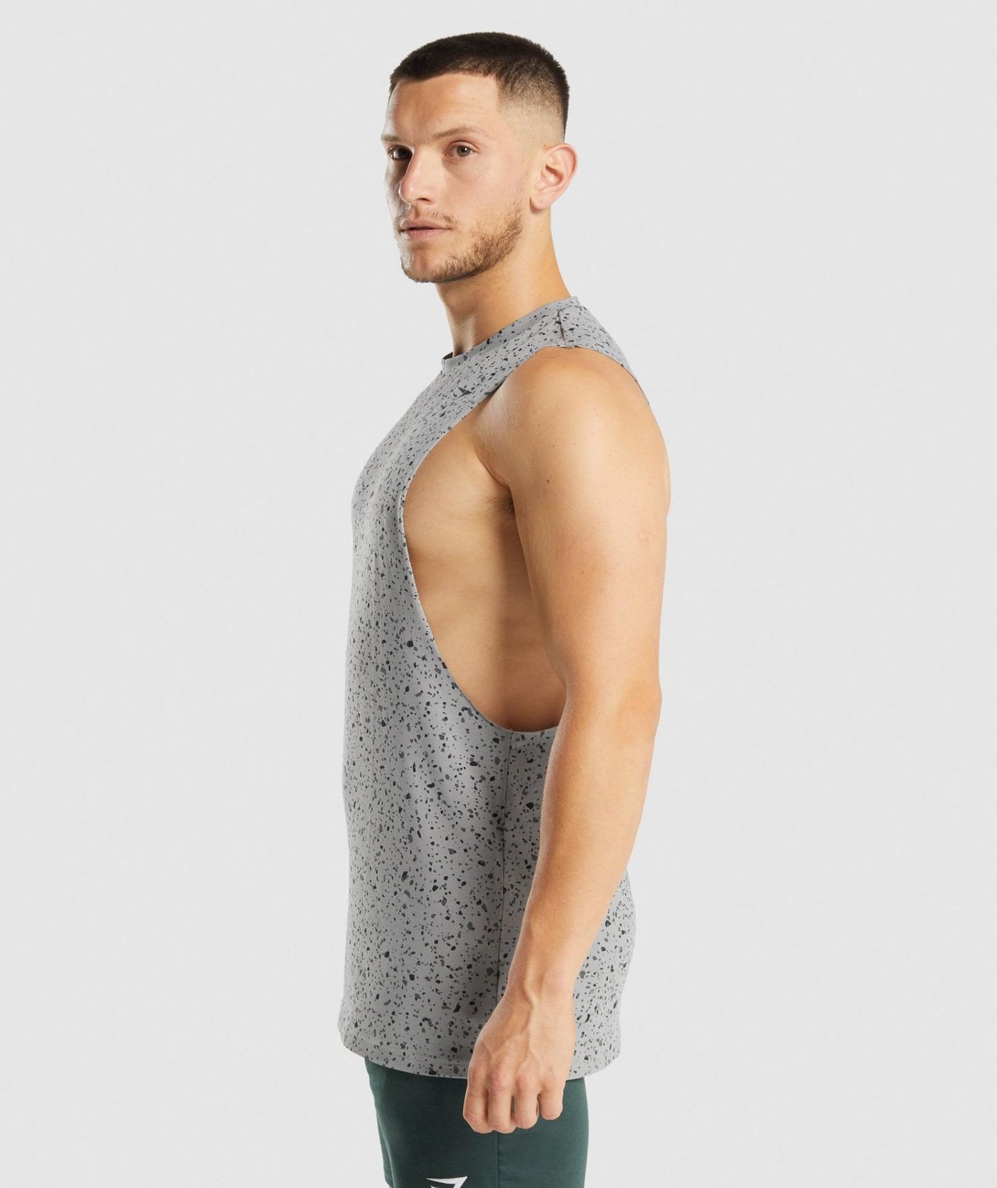 GYMSHARK MICRO PRINT DROP ARM TANK LIGHT GREY PRINT SPORTINĖ PALAIDINĖ